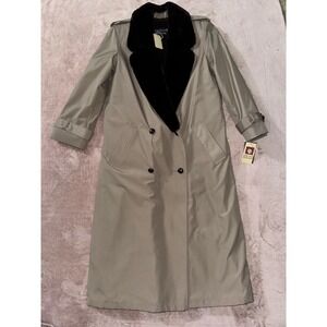 Anne Klein II Rainwear Women's Long Trench Coat Faux Fur Lined Taupe VTG Sz 8